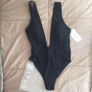 NWT Plunge Black One Piece Bathingsuit